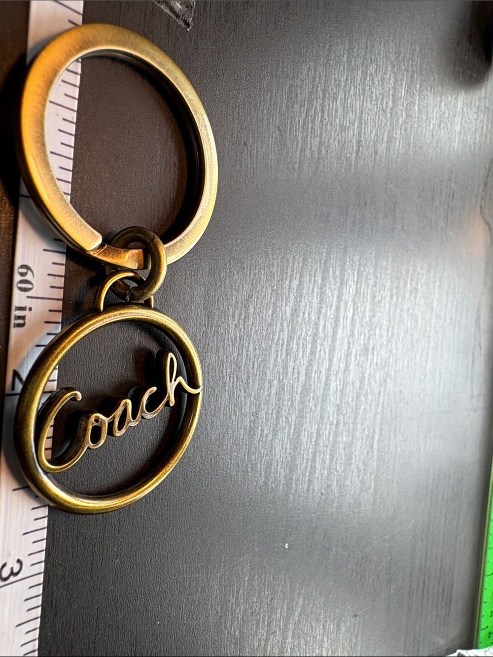 Coach Script Circle Keychain in Antique Gold-Tone